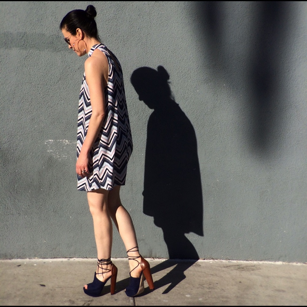 Chevron Sleeveless Choker Swing Dress New - Picture 12 of 12